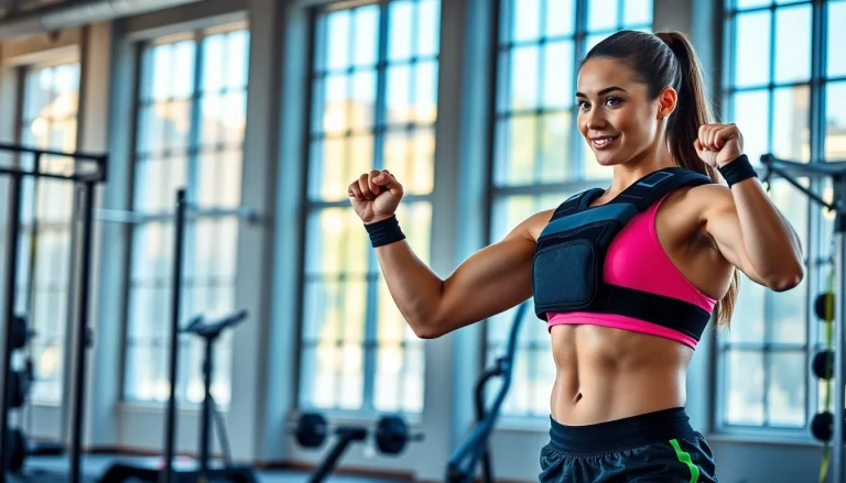 The best double shoulder support brace worn by a fitness enthusiast during an exercise in a bright gym.