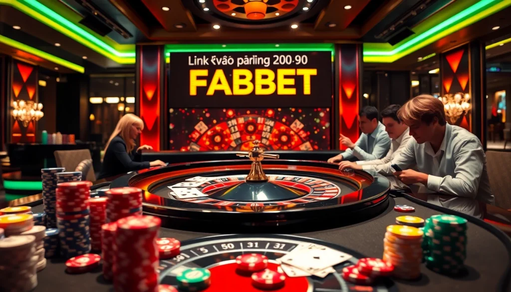 Engage with thrilling online gaming at Link vào FABET, showcasing casino tables and poker dynamics.