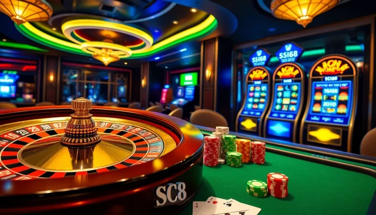 SC88 transforms the gaming experience at a vibrant casino with roulette, poker, and slot machines.