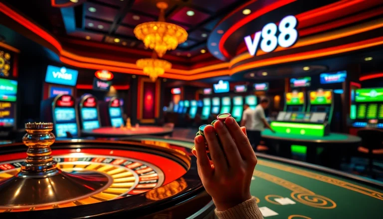 Engaged player at a luxury casino table showcasing vn88's vibrant gambling experience.