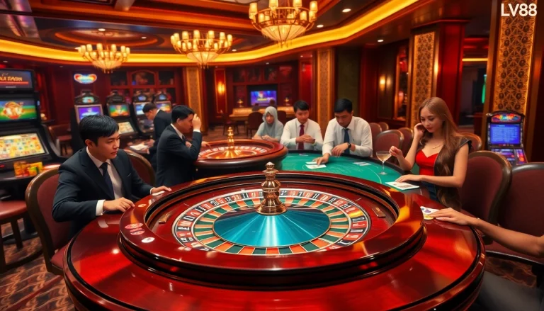 Experience the excitement of LV88 with lively casino action around the roulette wheel.