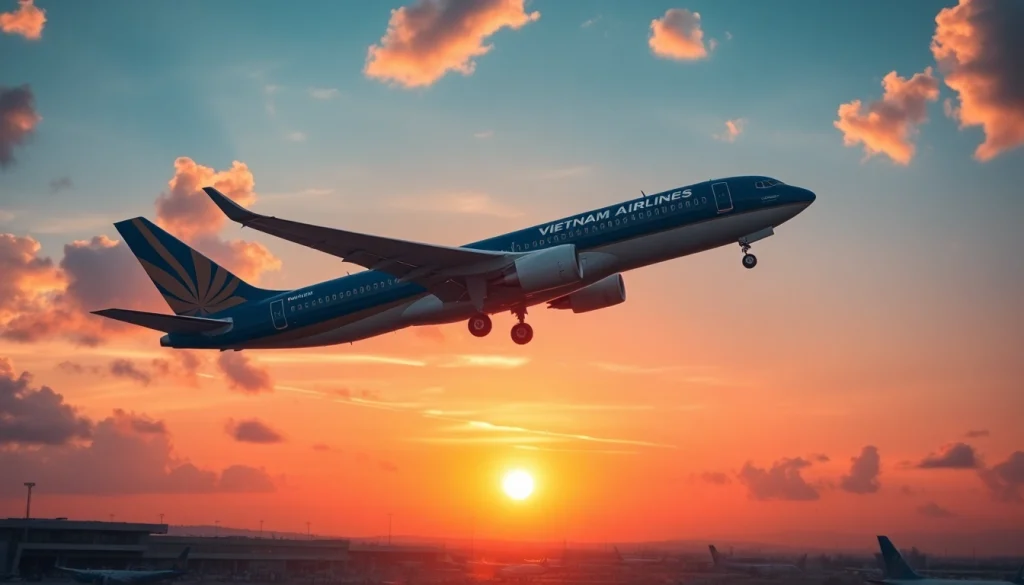 Live tracking of VN168 flight departing with vibrant sunset.