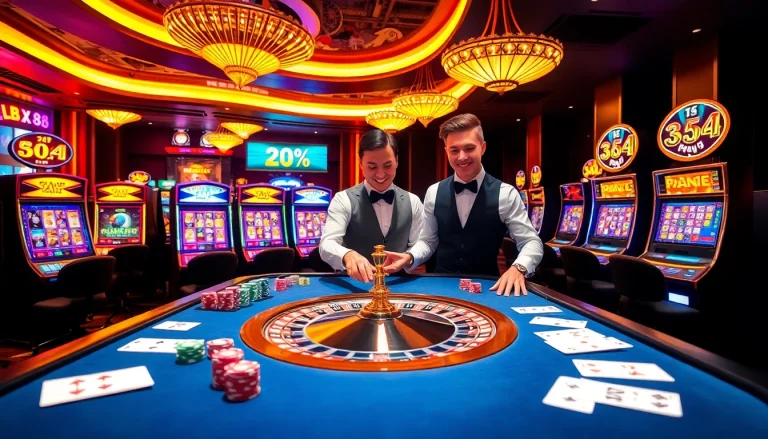 Experience the excitement of Lc 88 with lively casino games featuring cards, chips, and roulette.
