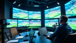 Enhance your understanding of Sports Broadcasting with a dynamic studio setup showcasing live coverage.