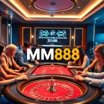MM88 digital casino scene with players enjoying poker and roulette games.
