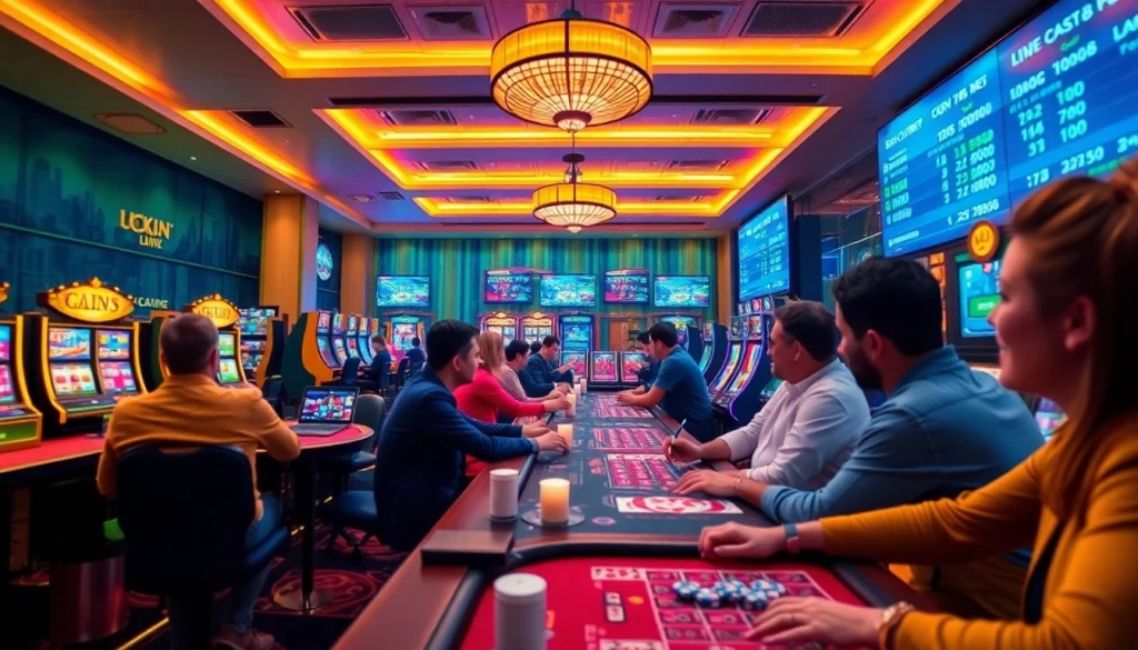 Exciting casino gaming scene showcasing players and games at luck8win.live.