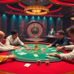 Players enjoying poker at the RIKVIP online casino table with vibrant chips and cards.