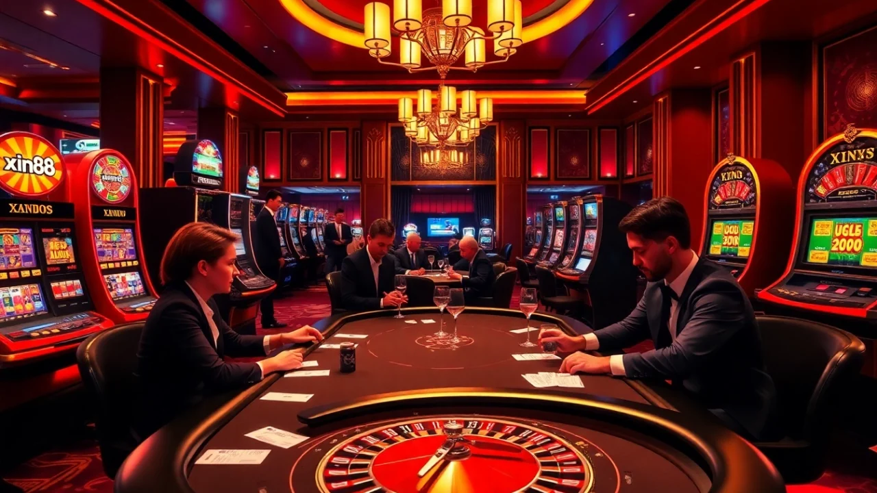 Experience exhilarating gaming at xin88 with luxurious poker tables and vibrant slot machines.