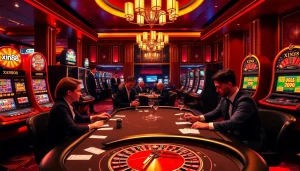 Experience exhilarating gaming at xin88 with luxurious poker tables and vibrant slot machines.