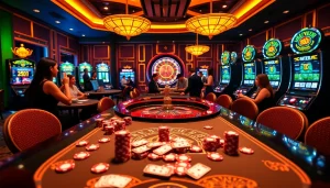 Experience thrilling gameplay at GG88 WORK with vibrant casino visuals highlighting poker chips and roulette wheels.