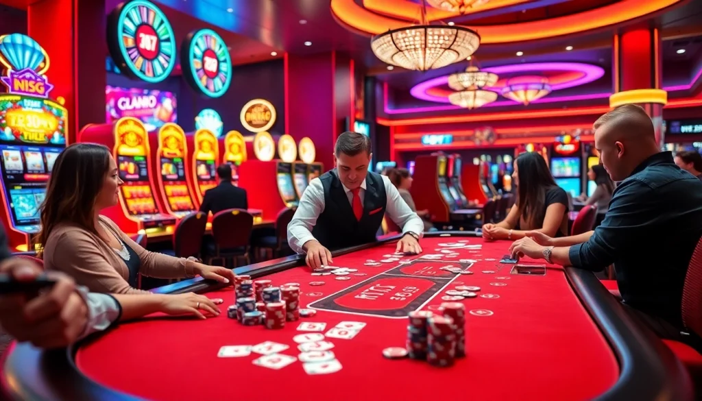 Exciting gameplay at UU88's vibrant casino with poker chips and slot machines.