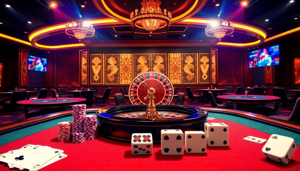 An exciting casino scene featuring 88i elements with colorful poker chips and roulette wheel, capturing the thrill of gambling.