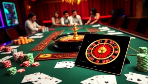 Trải nghiệm lối chơi đầy kịch tính với https://luck8.net, thể hiện các yếu tố casino sống động như chip poker và bàn roulette.