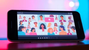 Engaging digital chat room scene for sexchat, showcasing diverse avatars in a lively conversation.