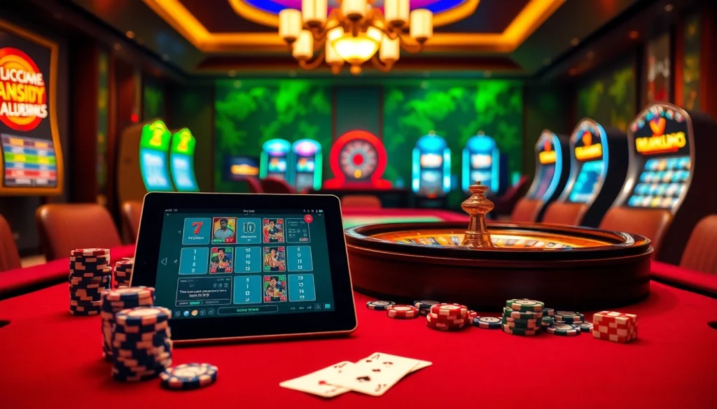 Engaging scene with casino elements highlighting nhà cái vswin's gaming excitement and professionalism.
