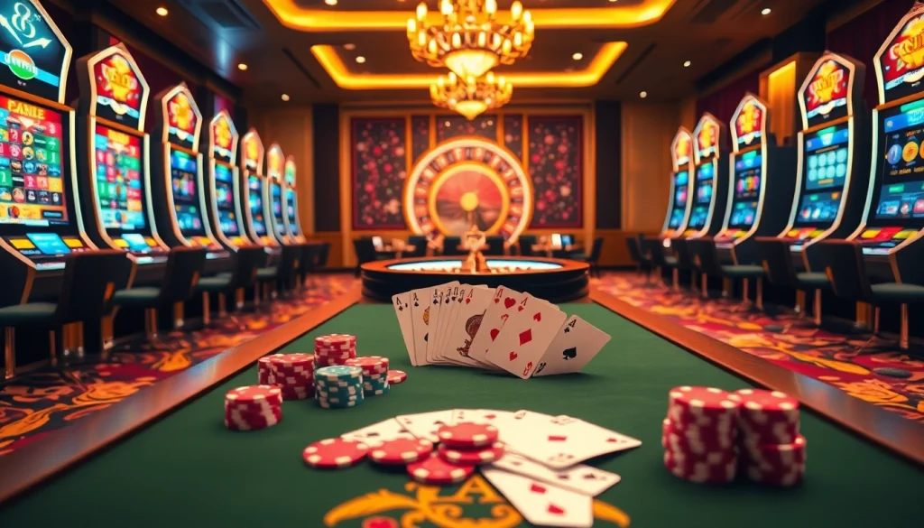 uu88 casino scene showcasing vibrant poker chips and an elegant roulette wheel for thrilling gameplay.