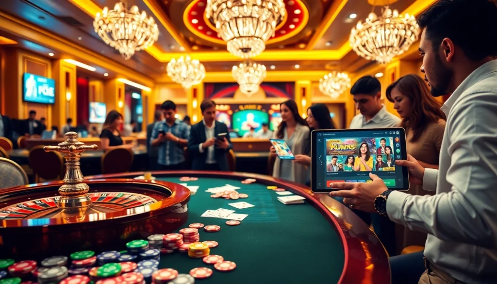 Exciting action at a casino table featuring game bài đổi thưởng and vibrant poker chips.