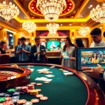 Exciting action at a casino table featuring game bài đổi thưởng and vibrant poker chips.