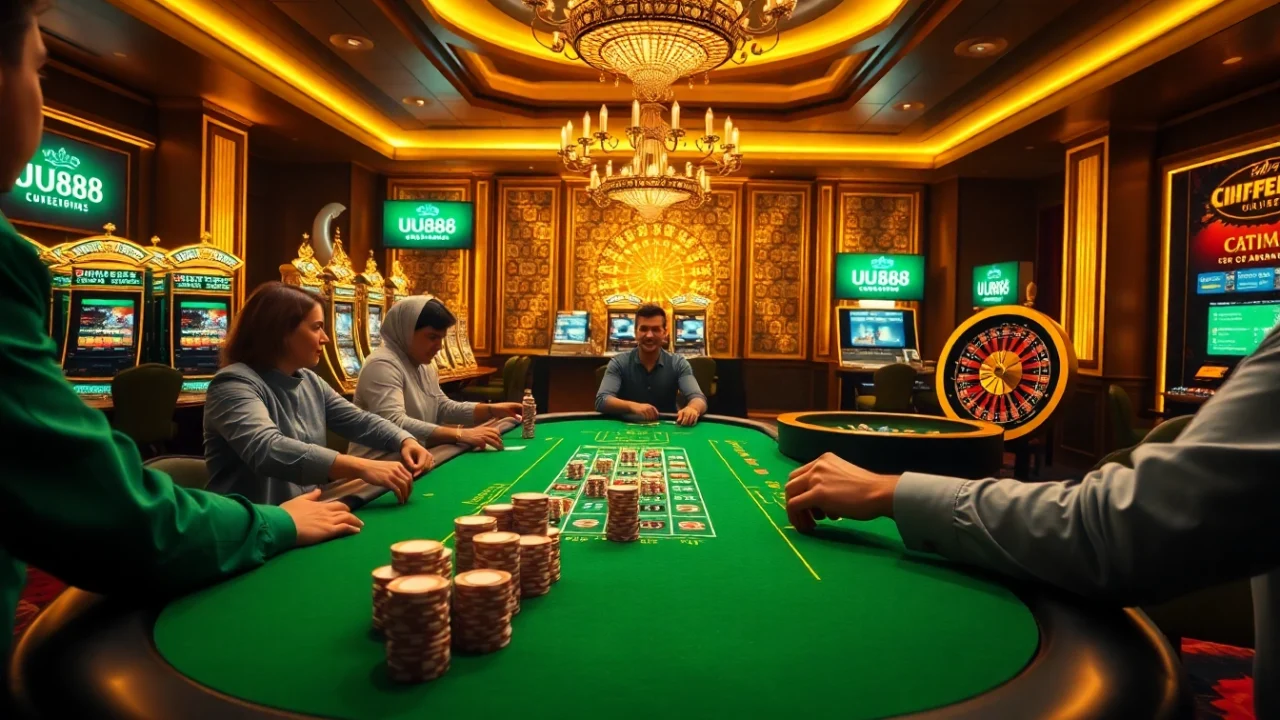 Experience excitement with UU88 at an elegant casino poker table adorned with vibrant chips.