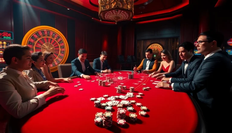 Experience the excitement of e2bet with a luxurious casino scene showcasing poker action.