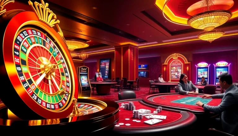 Experience the excitement of rr88.com with a vibrant casino scene showcasing games and betting action.