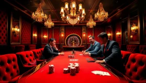 Players enjoy a poker game at a luxurious table in 9bet casino.