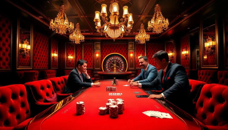 Players enjoy a poker game at a luxurious table in 9bet casino.