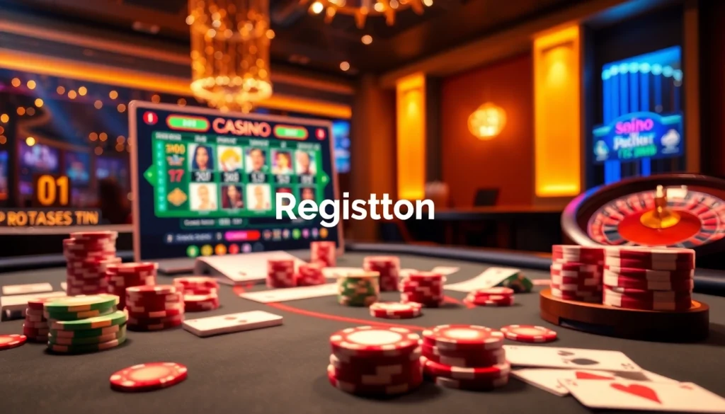 Experience đăng ký okfun with vibrant casino visuals showcasing poker chips and online games.