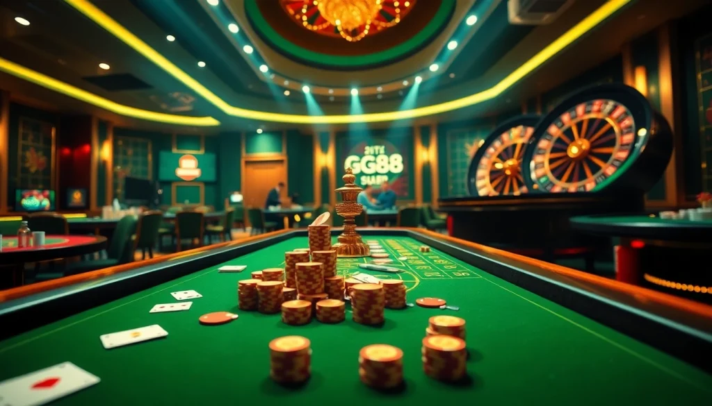 Exciting poker game in a luxurious casino setting showcasing https://gg88.guru/ online gambling experience.