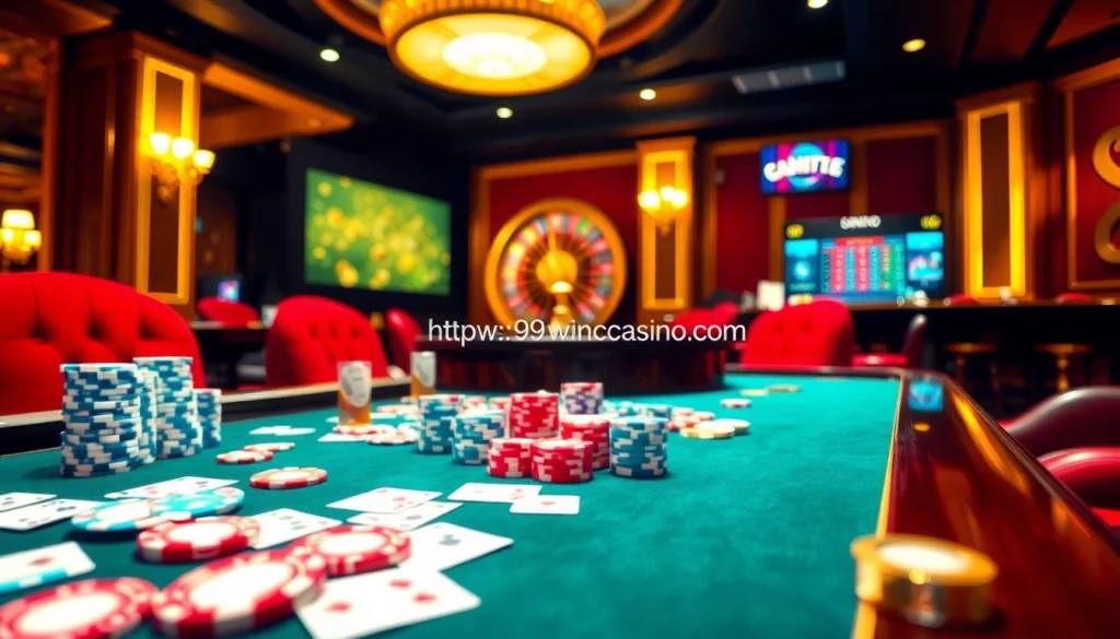 Experience high-stakes excitement at https://99wincasino.com/ with vibrant casino visuals showcasing poker and roulette.