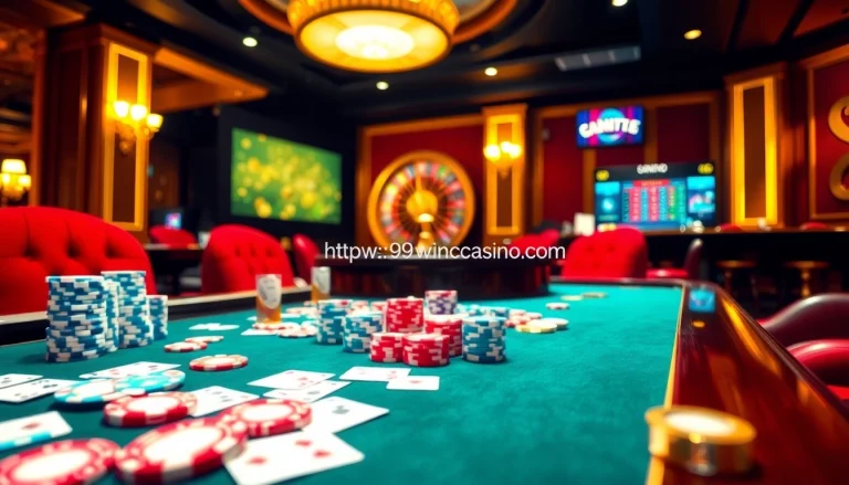 Experience high-stakes excitement at https://99wincasino.com/ with vibrant casino visuals showcasing poker and roulette.