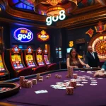Experience the thrill of high-stakes poker with go8-inspired chips and vibrant casino ambiance.
