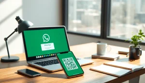 在专业工作环境中的现代笔记本电脑上显示的 WhatsApp Web 界面。