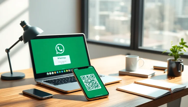 在专业工作环境中的现代笔记本电脑上显示的 WhatsApp Web 界面。