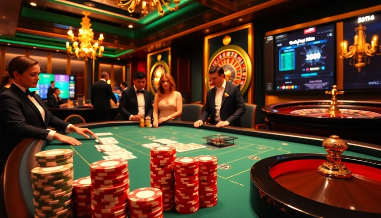 C54.gb.net presents a luxurious casino scene with poker and roulette, capturing the thrill of gambling.