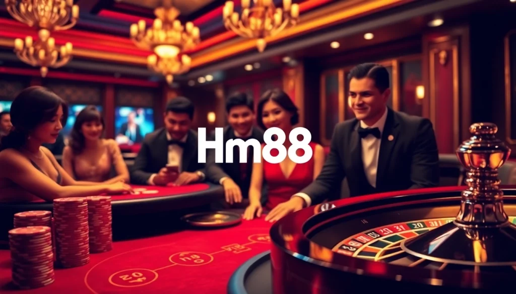 Betting at a lively poker table showcasing Nhà cái Hm88 excitement and strategy
