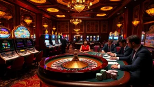 Experience the thrill of gambling at https://s80web.com/ with a vibrant casino scene featuring an ornate roulette wheel.