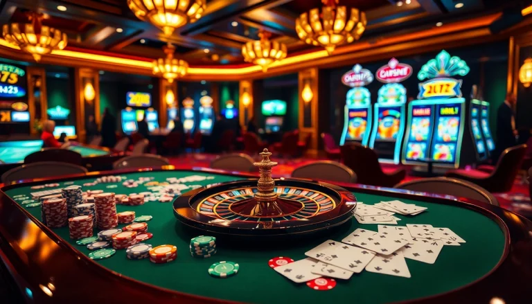 Experience dynamic gambling action at debet23.com with roulette, poker, and vibrant casino visuals.