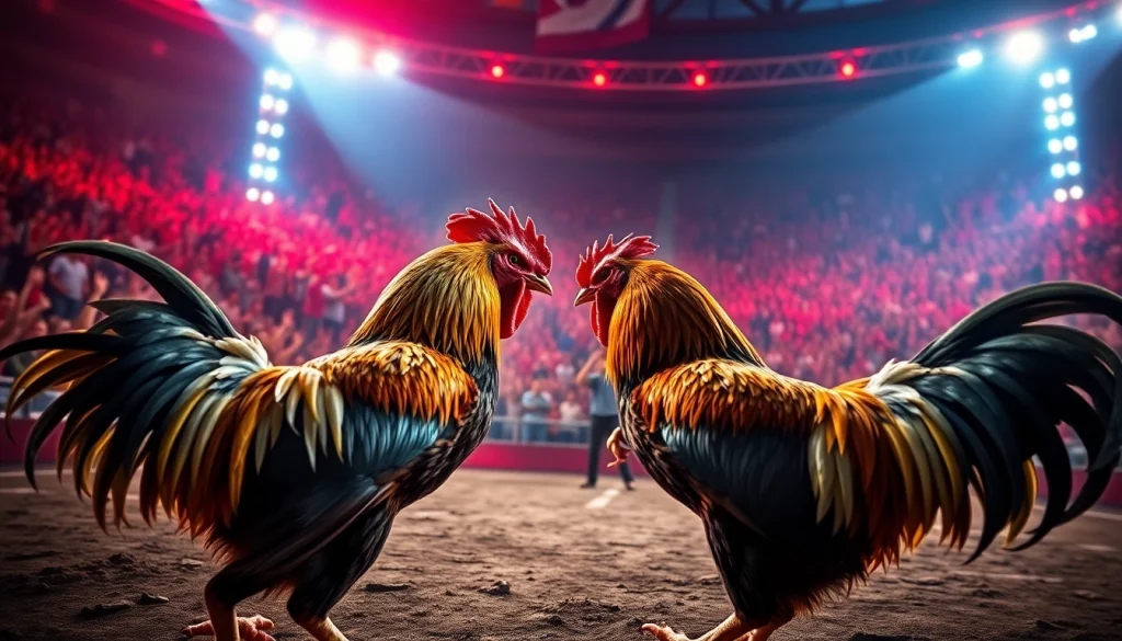 Live action at sv368win.live featuring an intense chicken fight with crowd excitement.