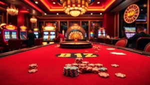 B52Club players enjoying an exciting poker game at a vibrant casino table.