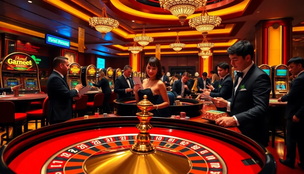 Engaged players at a luxurious ww88 roulette table, showcasing excitement in a gambling scene.