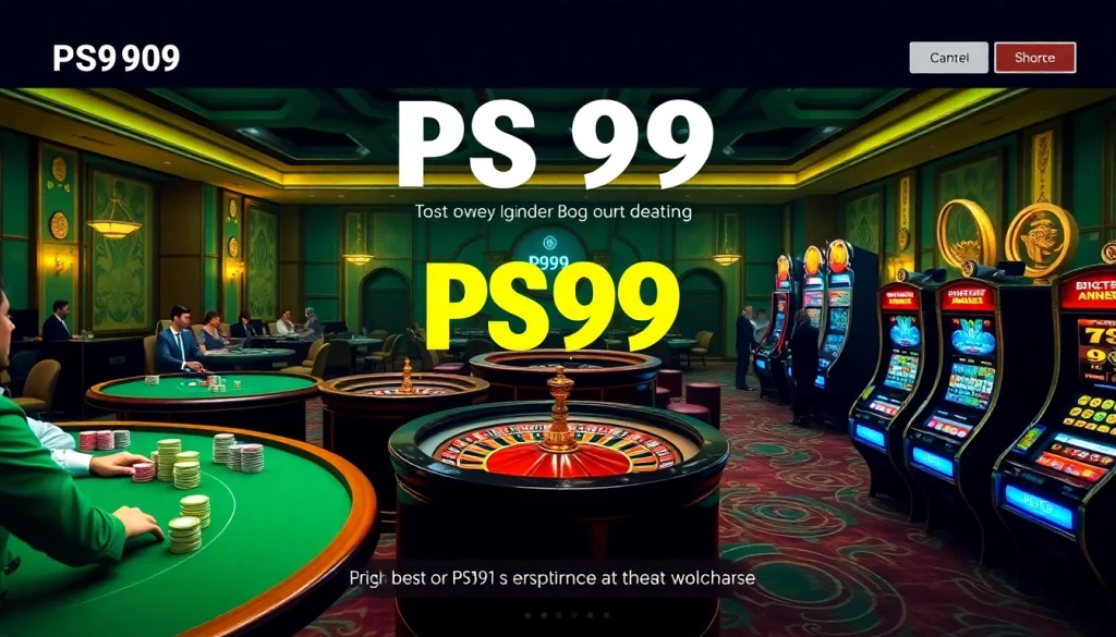 Experience thrilling games at the homepage PS99, showcasing vibrant casino visuals.