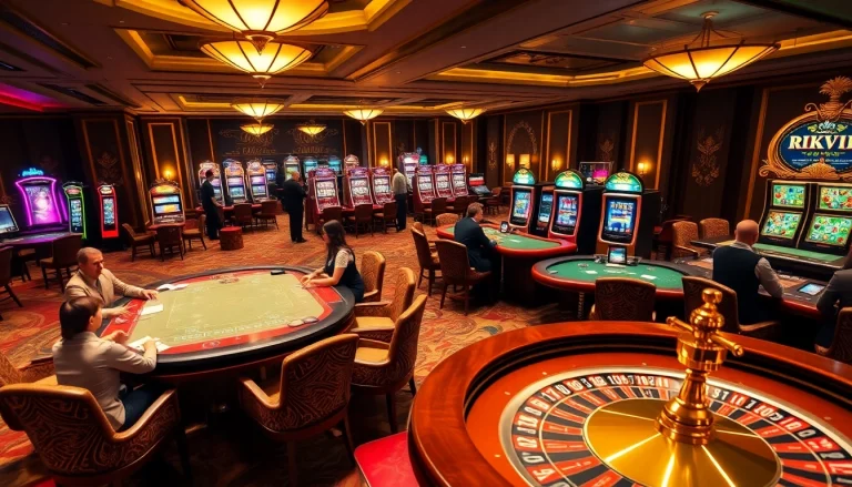 Players enjoying top-tier games at RIKVIP casino, showcasing vibrant poker chips and exciting card action.