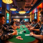 Engaged players enjoying game bài đổi thưởng in a vibrant lounge setting.