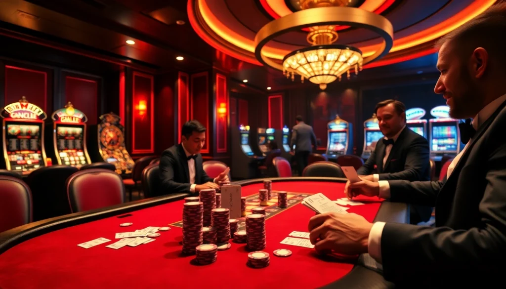 MANCLUB poker players in a luxurious casino environment, showcasing excitement and high stakes.