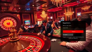 Players magrehistro at a luxury casino, engaging with roulette and poker tables.