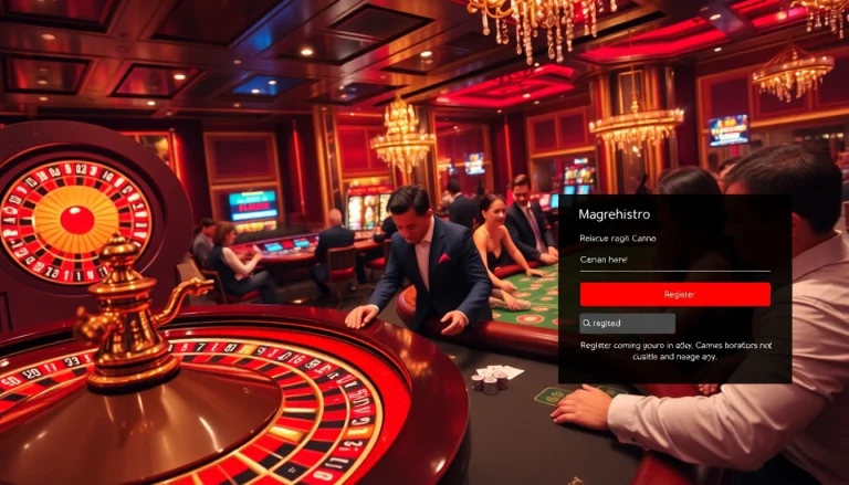 Players magrehistro at a luxury casino, engaging with roulette and poker tables.