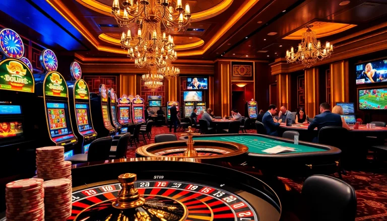 Experience the excitement of win678 with vibrant casino elements including poker tables and slot machines.