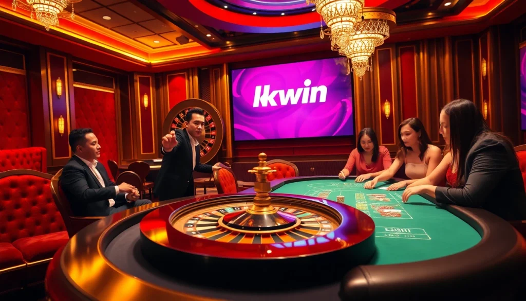 Engaging players at a vibrant kkwin casino, showcasing high-stakes excitement and luxury.