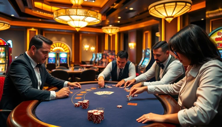 Exciting poker game at F168 casino showcasing players engaging with cards and chips.